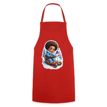 Winter fun with snowman and sleigh - Cooking Apron - red - Front - AI Model Male 185 dark (185cm)