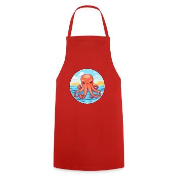 Octopus Watercolor Cartoon Kawaii Clipart Animal - Cooking Apron - red - Front - AI Model Male 185 dark (185cm)