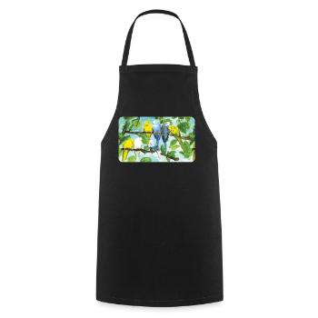 Perruches sur un arbre - craie pastel - Tablier de cuisine - noir - Devant - AI Model Male 185 dark (185cm)