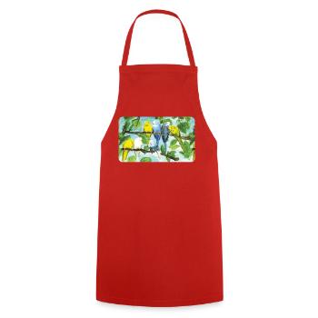 Budgies on a tree - pastel chalk - Cooking Apron - red - Front - AI Model Male 185 dark (185cm)