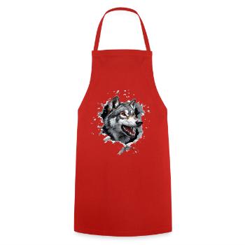 Funny Wolf Dog - Cooking Apron - red - Front - AI Model Male 185 dark (185cm)