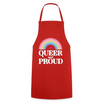 Mois de la fierté LGBT - Queer et fier - Tablier de cuisine - rouge - Devant - AI Model Male 185 dark (185cm)