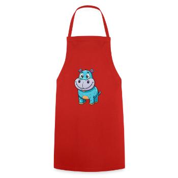 Hippo Cute Cartoon Character Kawaii Clipart - Cooking Apron - red - Front - AI Model Male 185 dark (185cm)