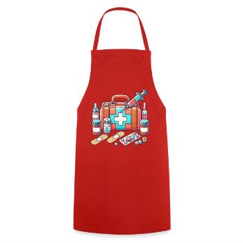 Detailed pharmacy fabric, symbol of safety - Cooking Apron - red - Front - AI Model Male 185 dark (185cm)