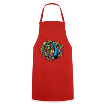 Peacock - Cooking Apron - red - Front - AI Model Male 185 dark (185cm)