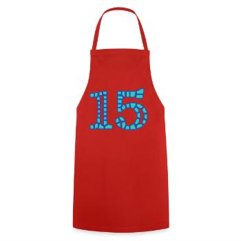 15. 15 ANS. 15e ANNIVERSAIRE. ANNIVERSAIRE 15 ANS. - Tablier de cuisine - rouge - Devant - AI Model Male 185 dark (185cm)