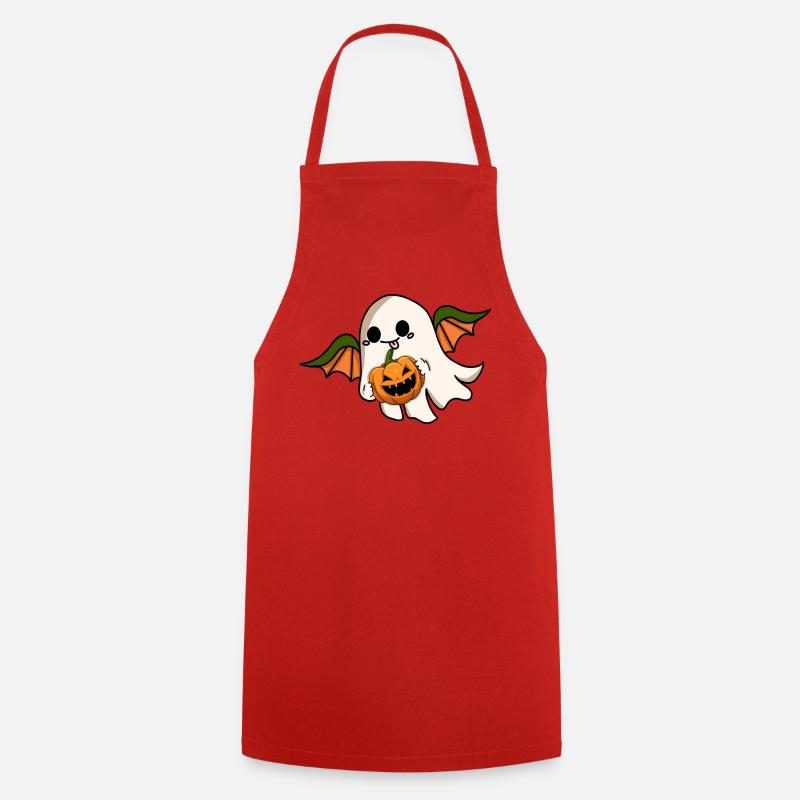 Halloween Ghost Bat Wings Jack-o'-lantern - Cooking Apron - red