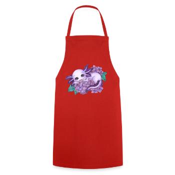 Axolotl in Lila mit Blume Blüte Hortensie - Kochschürze - Rot - Vorne - AI Model Male 185 dark (185cm)