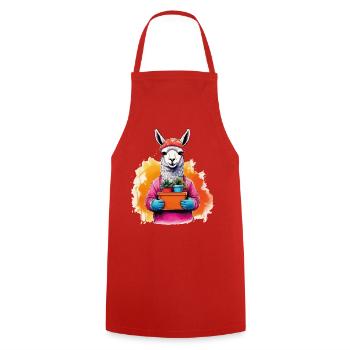 Lama mit Blumen im Topf - Kochschürze - Rot - Vorne - AI Model Male 185 dark (185cm)