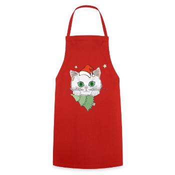 Katze mit Weihnachtsbaum - Kochschürze - Rot - Vorne - AI Model Male 185 dark (185cm)