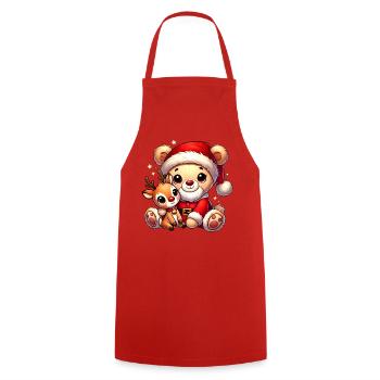 Santa-Teddy mit Rentier–niedliche Weihnachtsfreude - Kochschürze - Rot - Vorne - AI Model Male 185 dark (185cm)