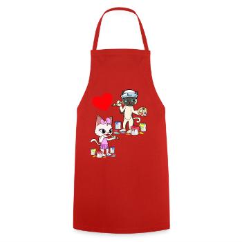Chats, Chat, Coeur, Saint Valentin, Amour Saint Valentin - Tablier de cuisine - rouge - Devant - AI Model Male 185 dark (185cm)