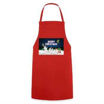 Merry Christmas poster with snowmen - Cooking Apron - red - Front - AI Model Male 185 dark (185cm)