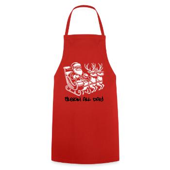 Glacière Père Noël – Traîneau toute la journée - Tablier de cuisine - rouge - Devant - AI Model Male 185 dark (185cm)