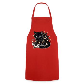 Grumpy Christmas Cat. Meow but please without tinsel - Cooking Apron - red - Front - AI Model Male 185 dark (185cm)