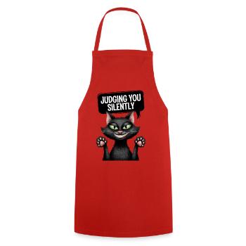 Judging You Silently Funny Cat Design - Cooking Apron - red - Front - AI Model Male 185 dark (185cm)