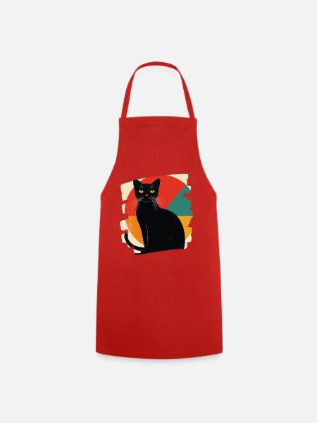 Schwarze Katze Retro - Kochschürze - Rot