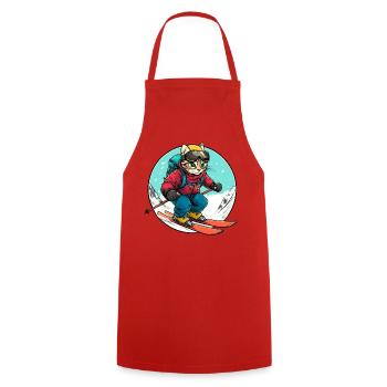 Chats Skieurs / Skieurs Chat - Tablier de cuisine - rouge - Devant - AI Model Male 185 dark (185cm)