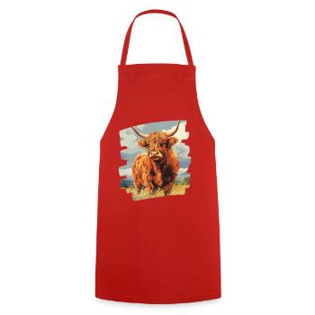 Scottish Highland cattle - Cooking Apron - red - Front - AI Model Male 185 dark (185cm)