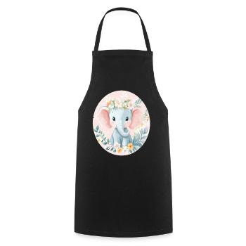 Sanftes Elefantenbaby mit Blumenkranz - Kochschürze - Schwarz - Vorne - AI Model Male 185 dark (185cm)
