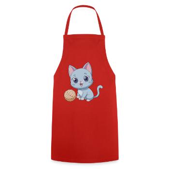 Playful Blue Kitten with Ball of Yarn - Cooking Apron - red - Front - AI Model Male 185 dark (185cm)