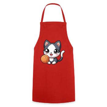 Schwarz-weißes Kawaii-Kätzchen mit Strang - Kochschürze - Rot - Vorne - AI Model Male 185 dark (185cm)