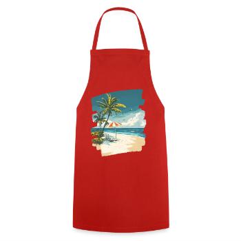 Plage Palmiers Soleil Été - Tablier de cuisine - rouge - Devant - AI Model Male 185 dark (185cm)