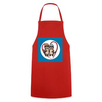 Two otters with baseball caps, buddies and friends - Cooking Apron - red - Front - AI Model Male 185 dark (185cm)