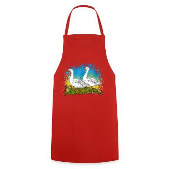 Two Geese on Green Gables - Cooking Apron - red - Front - AI Model Male 185 dark (185cm)