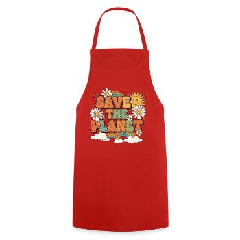 Sauvez la planète Vintage des années 70 - Tablier de cuisine - rouge - Devant - AI Model Male 185 dark (185cm)