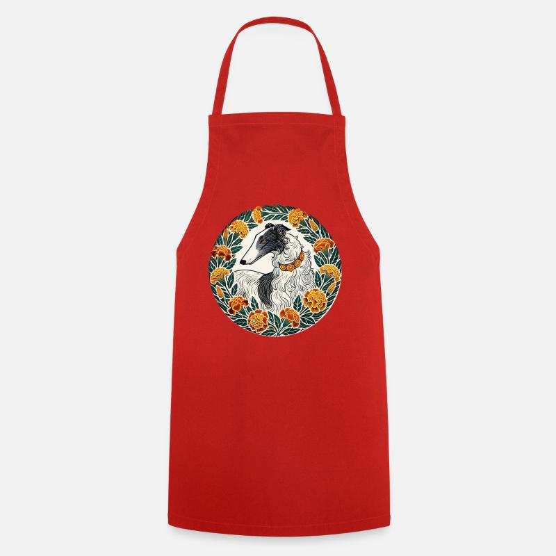 Lévrier élégant avec couronne de fleurs - Tablier de cuisine - rouge