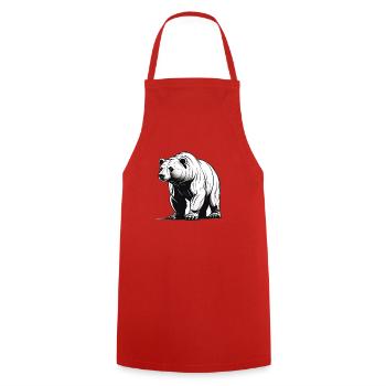 Stylish bear illustration in black and white - Cooking Apron - red - Front - AI Model Male 185 dark (185cm)