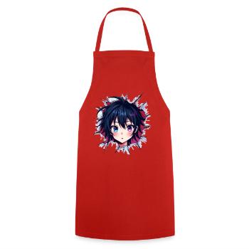 Anime Girl mit Farbwechsel Augen - Kochschürze - Rot - Vorne - AI Model Male 185 dark (185cm)