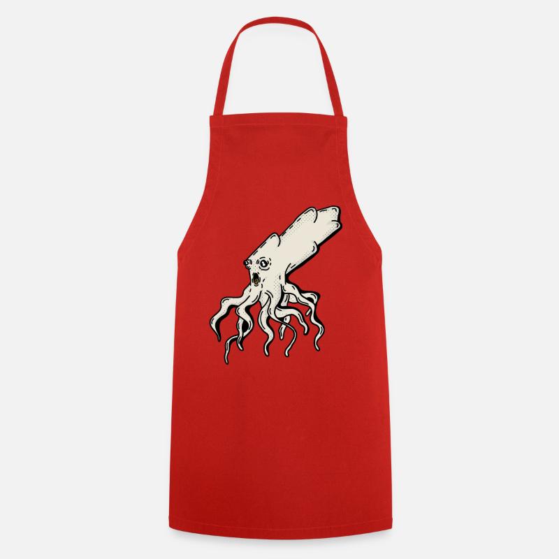Surreal Squid Illustration - Cooking Apron - red