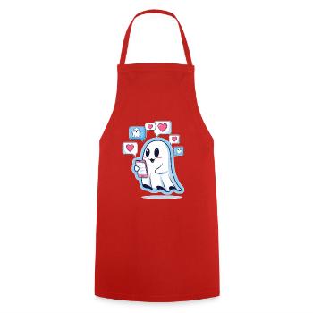 Cute ghost with smartphone - Cooking Apron - red - Front - AI Model Male 185 dark (185cm)