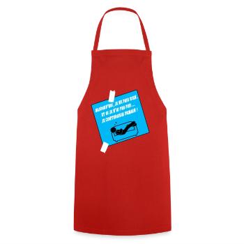 Citation Humoriste Sur Canapé Bleu - Tablier de cuisine - rouge - Devant - AI Model Male 185 dark (185cm)