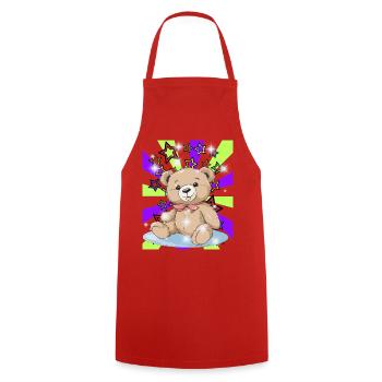 Retro Teddy Bear Girls Boys 60s - Cooking Apron - red - Front - AI Model Male 185 dark (185cm)