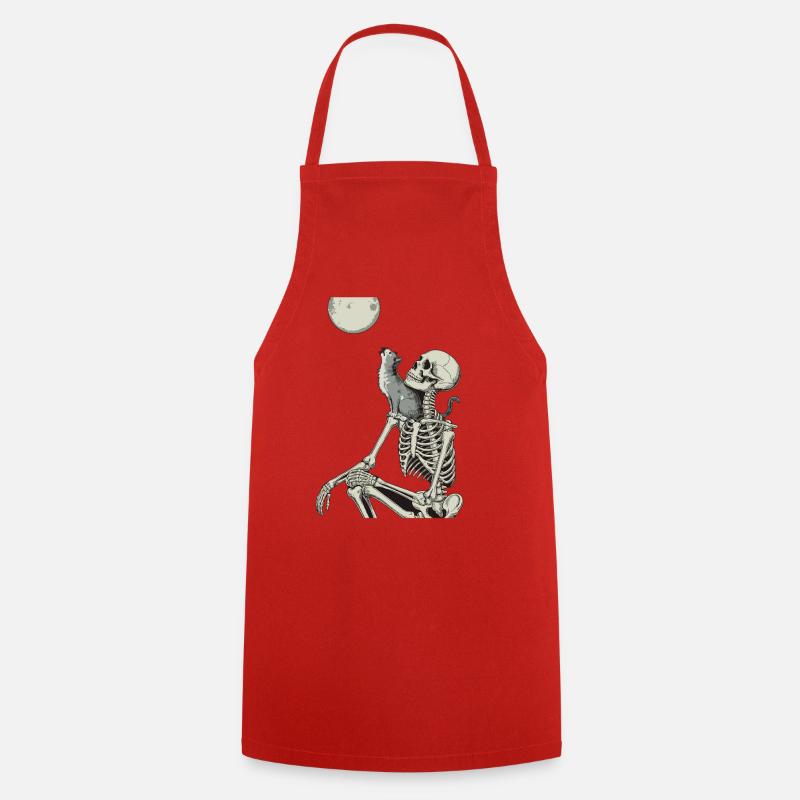 Moonlit night with skeleton and cat - Cooking Apron - red