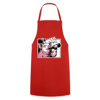 Cochon avec bouteille de fête et de célébration - Tablier de cuisine - rouge - Devant - AI Model Male 185 dark (185cm)
