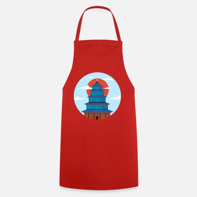 Pagode Traditionnel Bleu et Orange - Tablier de cuisine - rouge