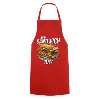 MA JOURNÉE SANDWICH - Tablier de cuisine - rouge - Devant - AI Model Male 185 dark (185cm)