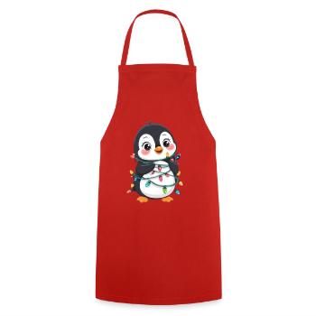 Cute penguin with Christmas fairy lights - Cooking Apron - red - Front - AI Model Male 185 dark (185cm)
