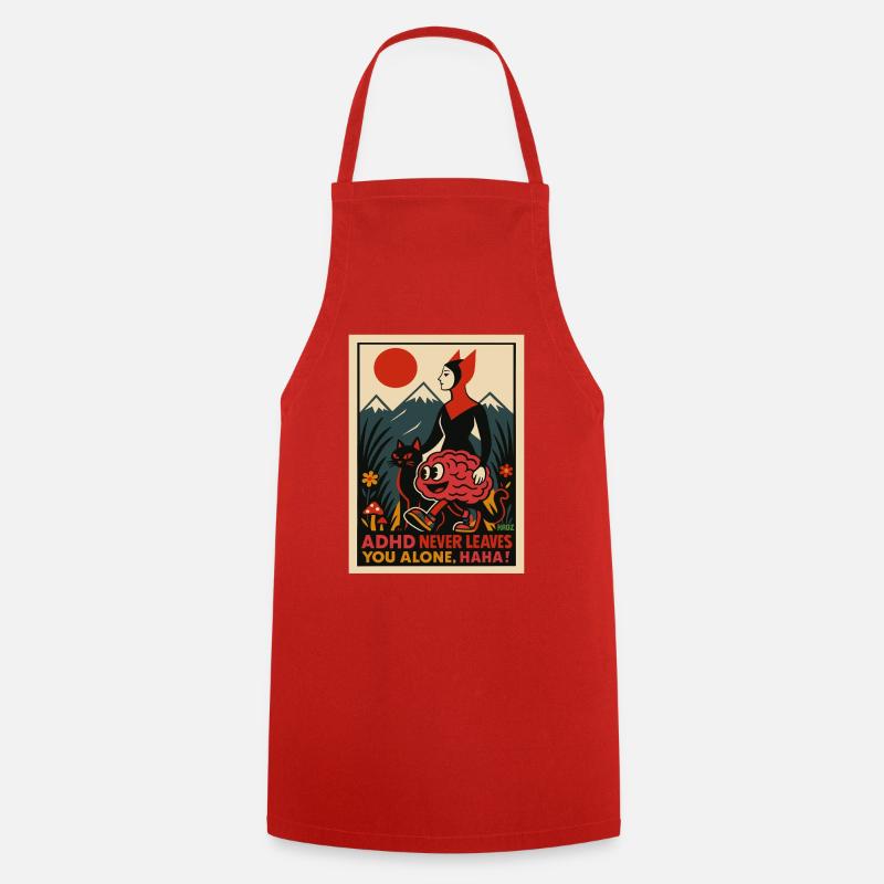 Brain Cat Adventure in Mountain Sunset - Cooking Apron - red