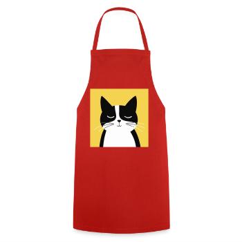 Minimalistische schwarz-weiße Katze - Kochschürze - Rot - Vorne - AI Model Male 185 dark (185cm)