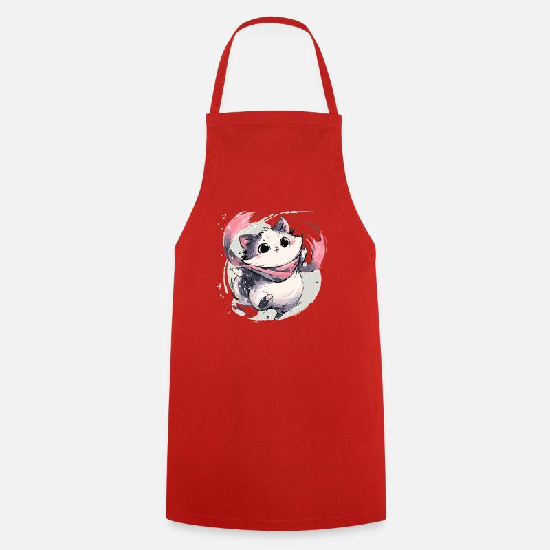 Kuscheliges Kätzchen mit rosa Schal - Kochschürze - Rot