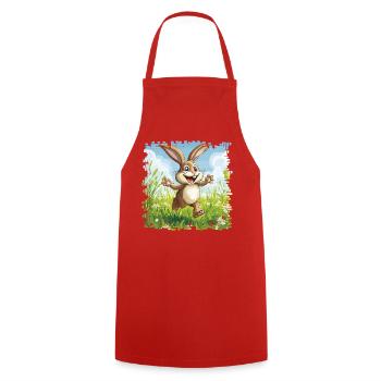 Lapin joyeux dans la prairie printanière - Tablier de cuisine - rouge - Devant - AI Model Male 185 dark (185cm)