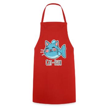 Cat-Fish - Half Cat, Half Fish or a Catfish! - Cooking Apron - red - Front - AI Model Male 185 dark (185cm)
