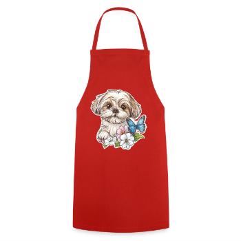 Shih Tzu und Schmetterling - Kochschürze - Rot - Vorne - AI Model Male 185 dark (185cm)