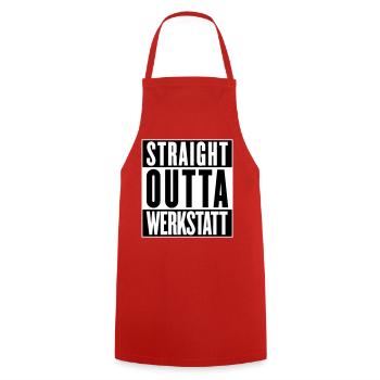 Straight outta Werkstatt (Farben änderbar) - Kochschürze - Rot - Vorne - AI Model Male 185 dark (185cm)