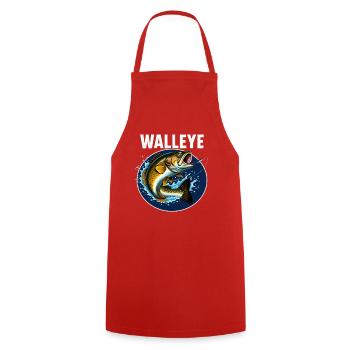 Walleye Fish Jump Fish Motif - Cooking Apron - red - Front - AI Model Male 185 dark (185cm)